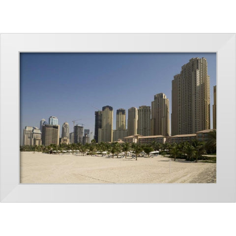 UAE, Dubai, Marina Jumeirah Beach buildings White Modern Wood Framed Art Print by Young, Bill