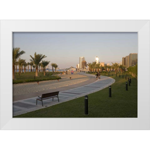 UAE, Abu Dhabi Walkway by beach and waterfront White Modern Wood Framed Art Print by Young, Bill