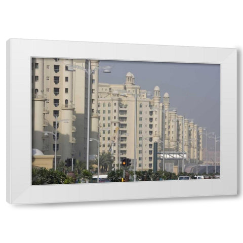 UAE, Dubai Apartment buildings next to main road White Modern Wood Framed Art Print by Young, Bill