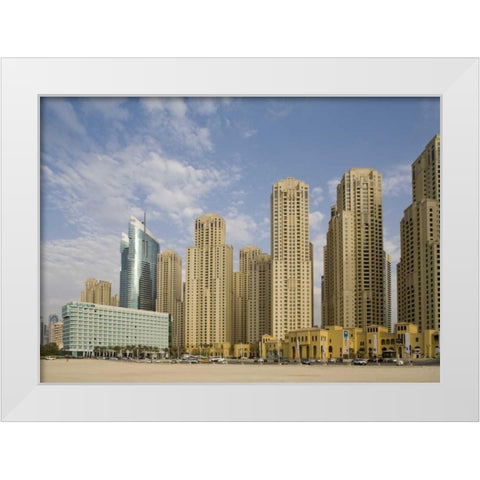 UAE, Dubai, Marina Jumeirah Beach Residence White Modern Wood Framed Art Print by Young, Bill
