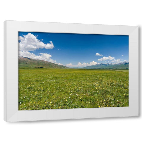 The Suusamyr plain-a high valley in Tien Shan Mountains-Kyrgyzstan White Modern Wood Framed Art Print by Zwick, Martin