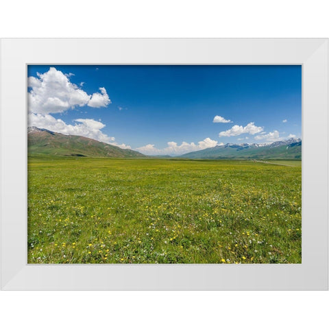 The Suusamyr plain-a high valley in Tien Shan Mountains-Kyrgyzstan White Modern Wood Framed Art Print by Zwick, Martin