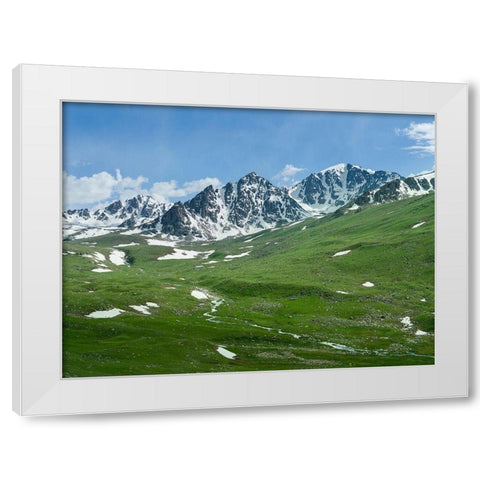 Landscape at the Otmok mountain pass in the Tien Shan or heavenly mountains-Kyrgyzstan White Modern Wood Framed Art Print by Zwick, Martin