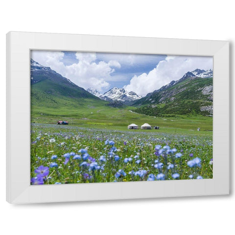 Yurts on the high altitude summer pastures National Park Besch Tasch White Modern Wood Framed Art Print by Zwick, Martin