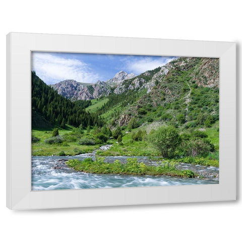 Landscape in the National Park Besch Tasch in the Talas Alatoo mountain range White Modern Wood Framed Art Print by Zwick, Martin