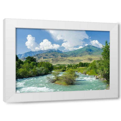 Landscape near Toktogul close to Tien Shan Highway-connecting Bishkek with Osh White Modern Wood Framed Art Print by Zwick, Martin