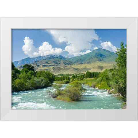Landscape near Toktogul close to Tien Shan Highway-connecting Bishkek with Osh White Modern Wood Framed Art Print by Zwick, Martin