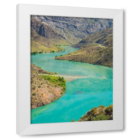 Landscape along the Tien Shan Highway-the Kurpsai Reservoir White Modern Wood Framed Art Print by Zwick, Martin