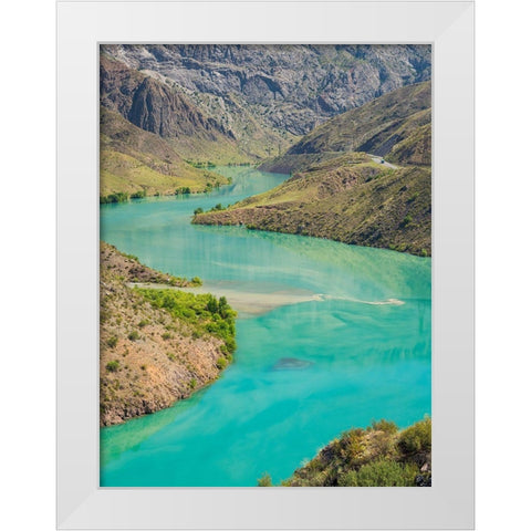 Landscape along the Tien Shan Highway-the Kurpsai Reservoir White Modern Wood Framed Art Print by Zwick, Martin