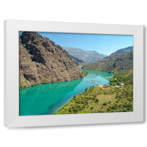 Landscape along the Tien Shan Highway-the Kurpsai Reservoir White Modern Wood Framed Art Print by Zwick, Martin