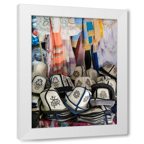 Kalpak (Al-Kalpak)-the traditional felt hat of Kyrgyzstan Jayma Bazaar-one of the greatest tradition White Modern Wood Framed Art Print by Zwick, Martin