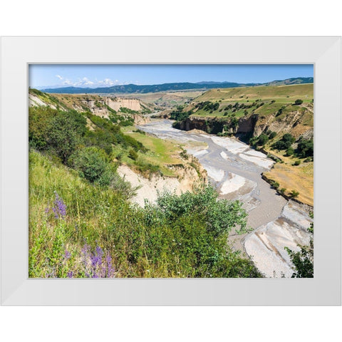 Landscape in the foothills of the Fergana mountain range White Modern Wood Framed Art Print by Zwick, Martin
