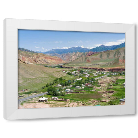 Village at the Pamir Highway The mountain range Tian Shan or Heavenly Mountains  White Modern Wood Framed Art Print by Zwick, Martin