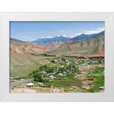 Village at the Pamir Highway The mountain range Tian Shan or Heavenly Mountains  White Modern Wood Framed Art Print by Zwick, Martin