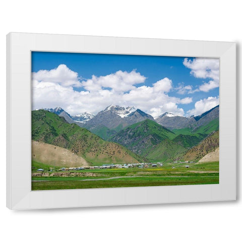 Landscape along the Pamir Highway The mountain range Tian Shan or Heavenly Mountains  White Modern Wood Framed Art Print by Zwick, Martin