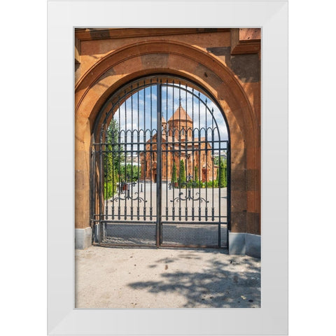 Armenia-Yerevan-Nork-Marash district Surb Astvatsatsin Church-seen through the gate White Modern Wood Framed Art Print by Wilson, Emily