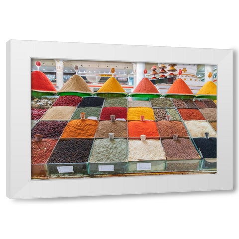 Dushanbe-Tajikistan Spices for sale at the Mehrgon Market in Dushanbe White Modern Wood Framed Art Print by Wilson, Emily M.
