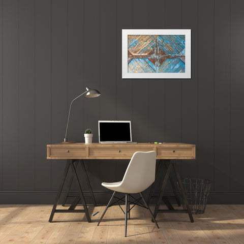 Margib-Sughd Province-Tajikistan Faded blue paint on a wooden door White Modern Wood Framed Art Print by Wilson, Emily M.