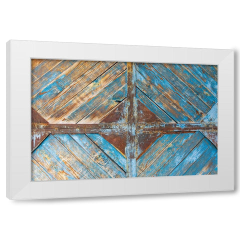 Margib-Sughd Province-Tajikistan Faded blue paint on a wooden door White Modern Wood Framed Art Print by Wilson, Emily M.