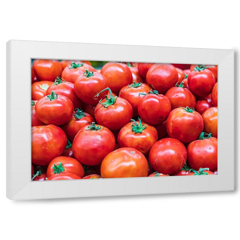 Khujand-Sughd Province-Tajikistan Fresh tomatoes for sale at the Panjshanbe Bazaar in Khujand White Modern Wood Framed Art Print by Wilson, Emily M.