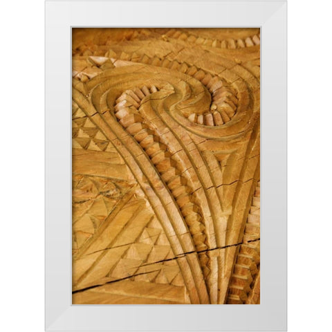 New Zealand, Rotorua Maori wood carving patterns White Modern Wood Framed Art Print by Kaveney, Wendy