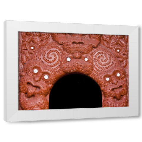 New Zealand, Rotorua Traditional Maori carving White Modern Wood Framed Art Print by Kaveney, Wendy