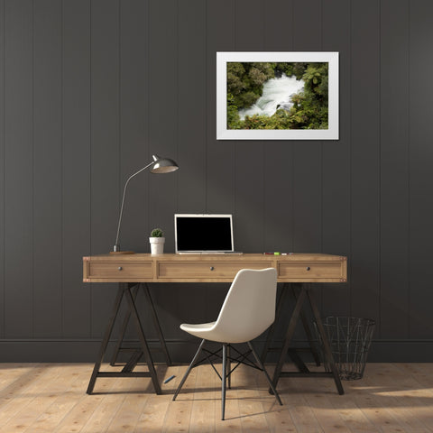 New Zealand, Okere Falls on the Kaituna River White Modern Wood Framed Art Print by Grall, Don