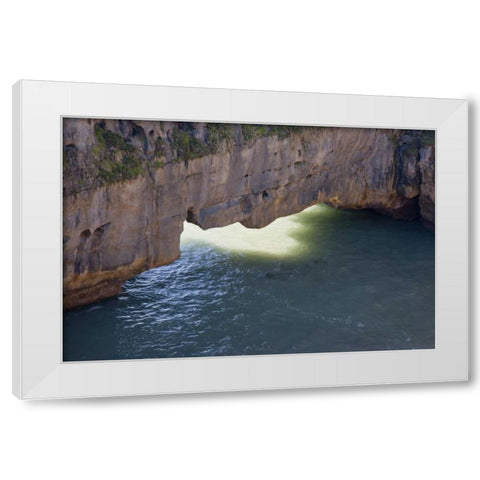 New Zealand, South Island Sunlight on sea arch White Modern Wood Framed Art Print by Grall, Don