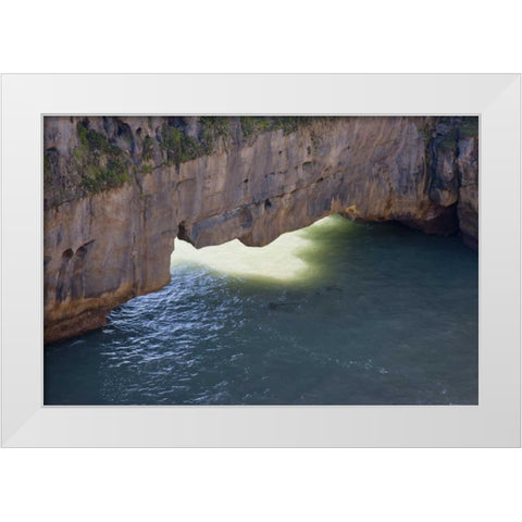New Zealand, South Island Sunlight on sea arch White Modern Wood Framed Art Print by Grall, Don