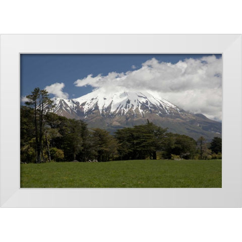 New Zealand, North Island Volcanic Mt Taranaki White Modern Wood Framed Art Print by Grall, Don