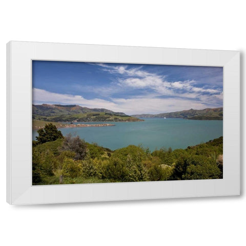 New Zealand, South Island, Akaroa Harbor scenic White Modern Wood Framed Art Print by Grall, Don