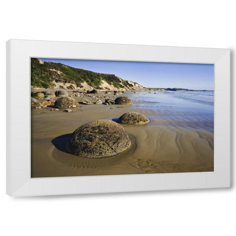 New Zealand, South Island Moeraki Boulders White Modern Wood Framed Art Print by Flaherty, Dennis