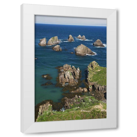 New Zealand, South Is Seascape from Nugget Point White Modern Wood Framed Art Print by Flaherty, Dennis