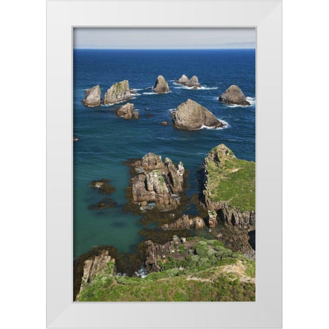 New Zealand, South Is Seascape from Nugget Point White Modern Wood Framed Art Print by Flaherty, Dennis