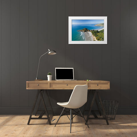 Mapoutahi-Historic Maori Pa Site-Goat Island-Purakanui Bay-north of Dunedin White Modern Wood Framed Art Print by Wall, David