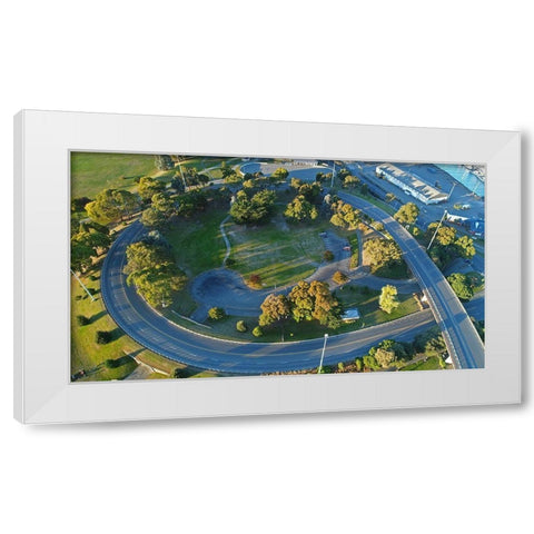 Spiral road to Port of Timaru-Timaru-South Canterbury White Modern Wood Framed Art Print by Wall, David