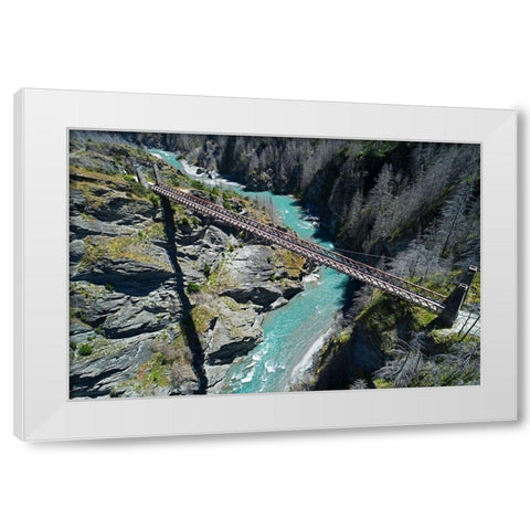 Historic Skippers Suspension Bridge (1901)-above Shotover River-Skippers Canyon-Queenstown White Modern Wood Framed Art Print by Wall, David