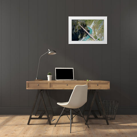 Historic Skippers Suspension Bridge (1901)-above Shotover River-Skippers Canyon-Queenstown White Modern Wood Framed Art Print by Wall, David