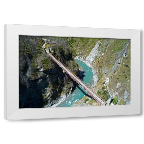 Historic Skippers Suspension Bridge (1901)-above Shotover River-Skippers Canyon-Queenstown White Modern Wood Framed Art Print by Wall, David