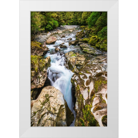 The Chasm-Fiordland National Park-South Island-New Zealand White Modern Wood Framed Art Print by Bishop, Russ