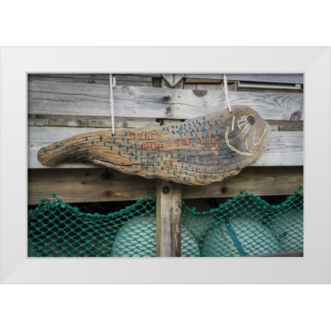 Bahamas, Exuma Island Sign at park headquarters White Modern Wood Framed Art Print by Paulson, Don