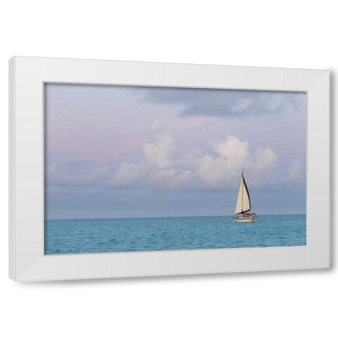 Bahamas, Exuma Island Sailboat at sunset White Modern Wood Framed Art Print by Paulson, Don