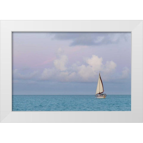 Bahamas, Exuma Island Sailboat at sunset White Modern Wood Framed Art Print by Paulson, Don