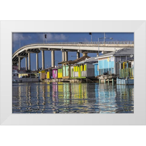 Bahamas, Nassau Vendors shacks in Potters Cove White Modern Wood Framed Art Print by Paulson, Don