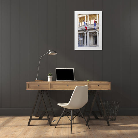 West Indies, Cuba, Havana French and Cuban flags White Modern Wood Framed Art Print by Ross, Nancy ,  Steve