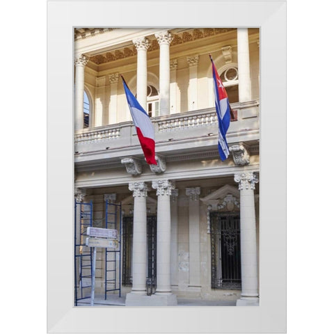West Indies, Cuba, Havana French and Cuban flags White Modern Wood Framed Art Print by Ross, Nancy ,  Steve