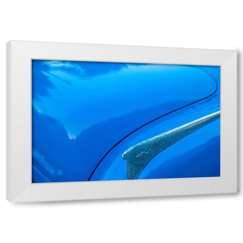 Detail of trunk and fender on blue classic American Buick car in Habana-Havana-Cuba White Modern Wood Framed Art Print by Miglavs, Janis