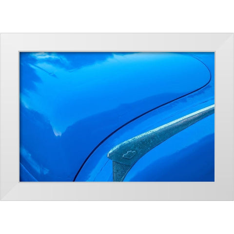 Detail of trunk and fender on blue classic American Buick car in Habana-Havana-Cuba White Modern Wood Framed Art Print by Miglavs, Janis