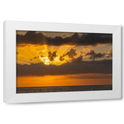 Sunset in clouds over ocean La Boca-Cuba White Modern Wood Framed Art Print by Miglavs, Janis