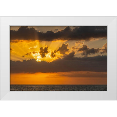 Sunset in clouds over ocean La Boca-Cuba White Modern Wood Framed Art Print by Miglavs, Janis